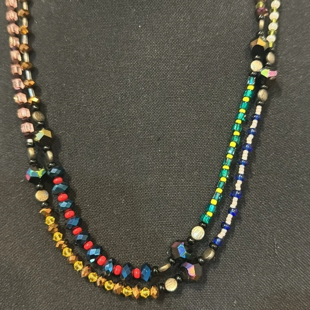 VINTAGE Crystal Beaded Double Strand Necklace - Picture 4 of 9